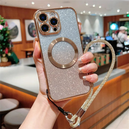 For iPhone 16 Pro Max Case Compatible with MagSafe Electroplated Gradient Glitter Phone Cover with Lanyard - Gold