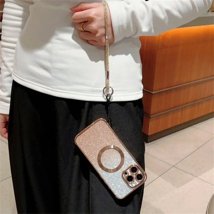 For iPhone 16 Pro Max Case Compatible with MagSafe Electroplated Gradient Glitter Phone Cover with Lanyard
