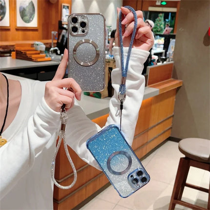For iPhone 16 Pro Max Case Compatible with MagSafe Electroplated Gradient Glitter Phone Cover with Lanyard