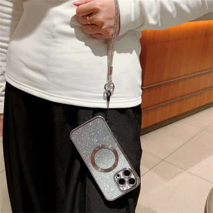 For iPhone 16 Pro Max Case Compatible with MagSafe Electroplated Gradient Glitter Phone Cover with Lanyard