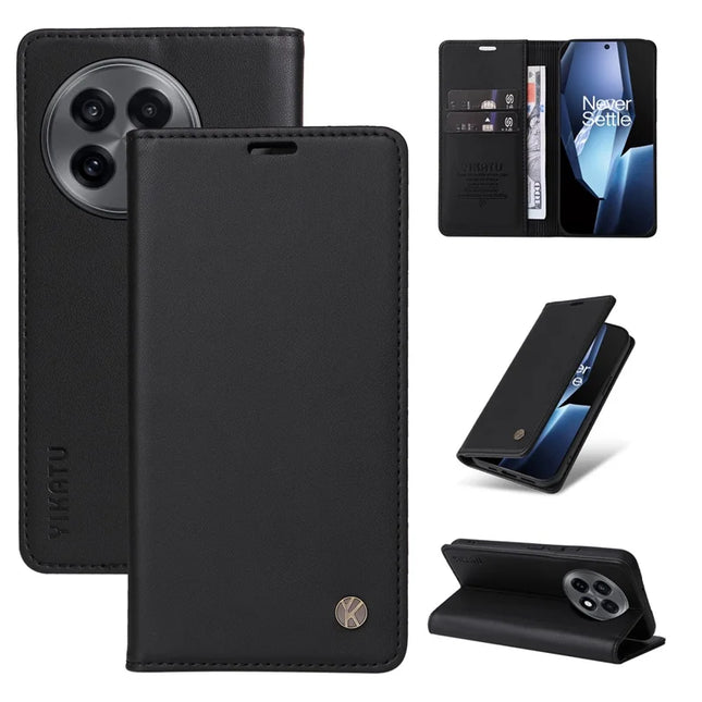 For OnePlus Ace 5G Wallet Case YIKATU YK- 001 PU Leather Phone Cover with Stand - Black