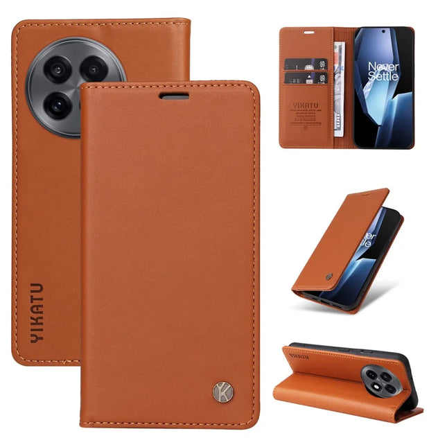 For OnePlus Ace 5G Wallet Case YIKATU YK- 001 PU Leather Phone Cover with Stand - Brown