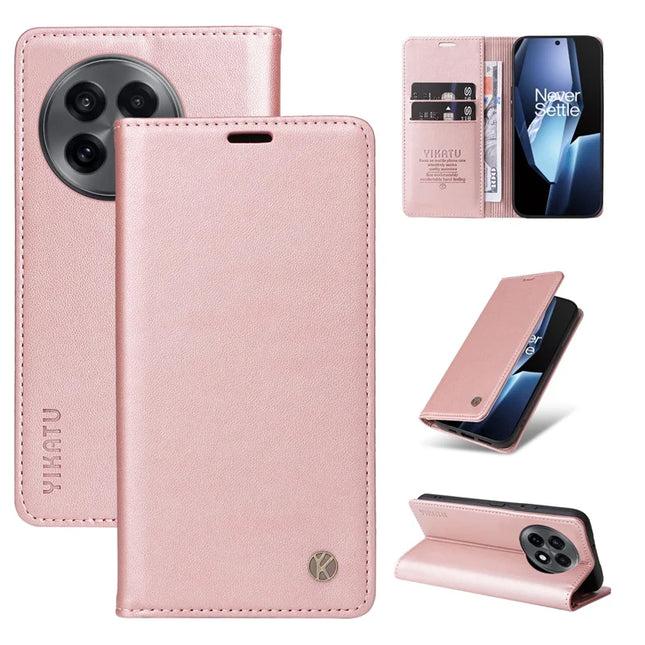 For OnePlus Ace 5G Wallet Case YIKATU YK- 001 PU Leather Phone Cover with Stand -  Rose Gold