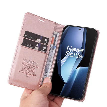 For OnePlus Ace 5G Wallet Case YIKATU YK- 001 PU Leather Phone Cover with Stand -  Rose Gold