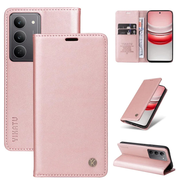 For Realme C75 Wallet Case YIKATU YK- 001 PU Leather Phone Cover with Stand -  Rose Gold