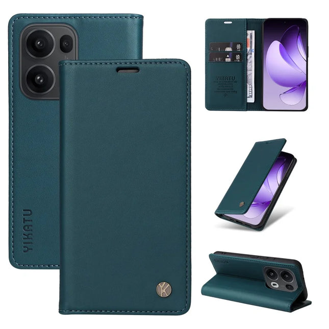 For Oppo Reno13 Pro 5G Wallet Case YIKATU YK- 001 PU Leather Phone Cover with Stand - Green