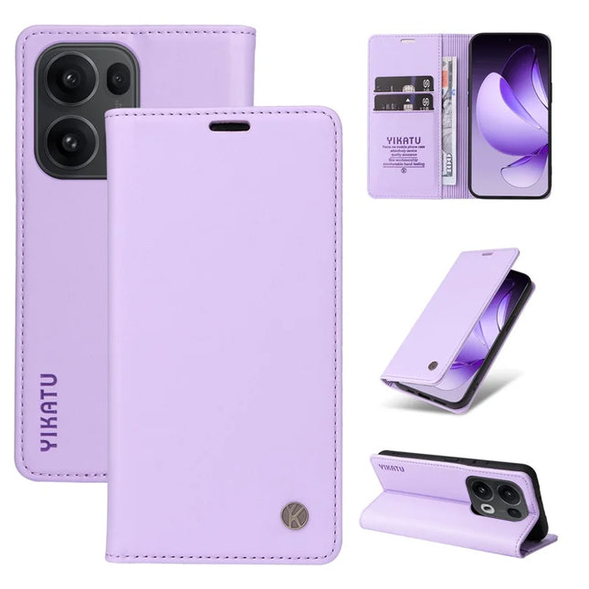 For Oppo Reno13 Pro 5G Wallet Case YIKATU YK- 001 PU Leather Phone Cover with Stand -  Light Purple