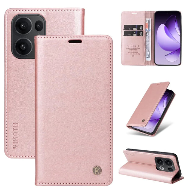 For Oppo Reno13 Pro 5G Wallet Case YIKATU YK- 001 PU Leather Phone Cover with Stand -  Rose Gold