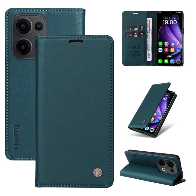 For Oppo Reno13 5G (Global) Wallet Case YIKATU YK- 001 PU Leather Phone Cover with Stand - Green