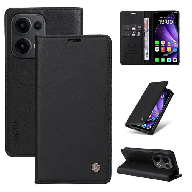 For Oppo Reno13 5G (Global) Wallet Case YIKATU YK- 001 PU Leather Phone Cover with Stand - Black