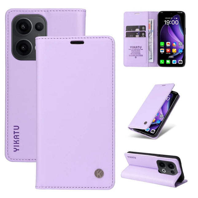 For Oppo Reno13 5G (Global) Wallet Case YIKATU YK- 001 PU Leather Phone Cover with Stand -  Light Purple
