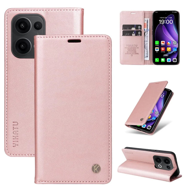 For Oppo Reno13 5G (Global) Wallet Case YIKATU YK- 001 PU Leather Phone Cover with Stand -  Rose Gold