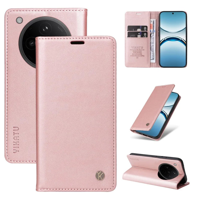 For Oppo Find X8 5G Wallet Case YIKATU YK- 001 PU Leather Phone Cover with Stand -  Rose Gold