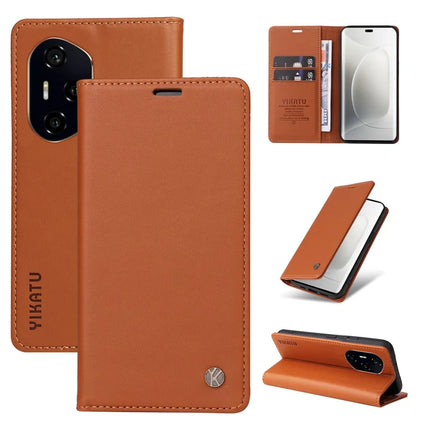 For Honor 300 Ultra / Honor 300 Pro Wallet Case YIKATU YK- 001 PU Leather Phone Cover with Stand - Brown