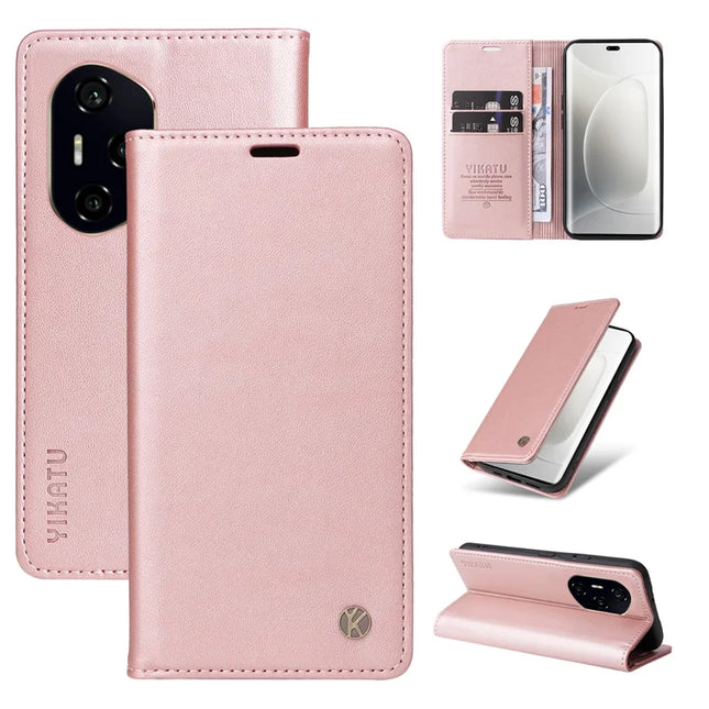 For Honor 300 Ultra / Honor 300 Pro Wallet Case YIKATU YK- 001 PU Leather Phone Cover with Stand -  Rose Gold