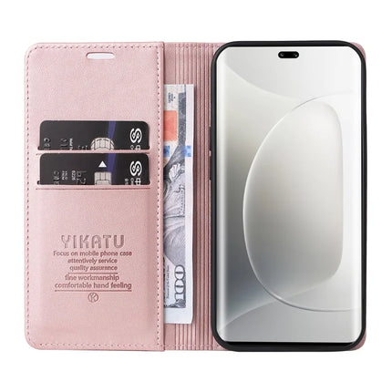 For Honor 300 Ultra / Honor 300 Pro Wallet Case YIKATU YK- 001 PU Leather Phone Cover with Stand -  Rose Gold