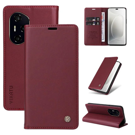 For Honor 300 Ultra / Honor 300 Pro Wallet Case YIKATU YK- 001 PU Leather Phone Cover with Stand - Wine Red