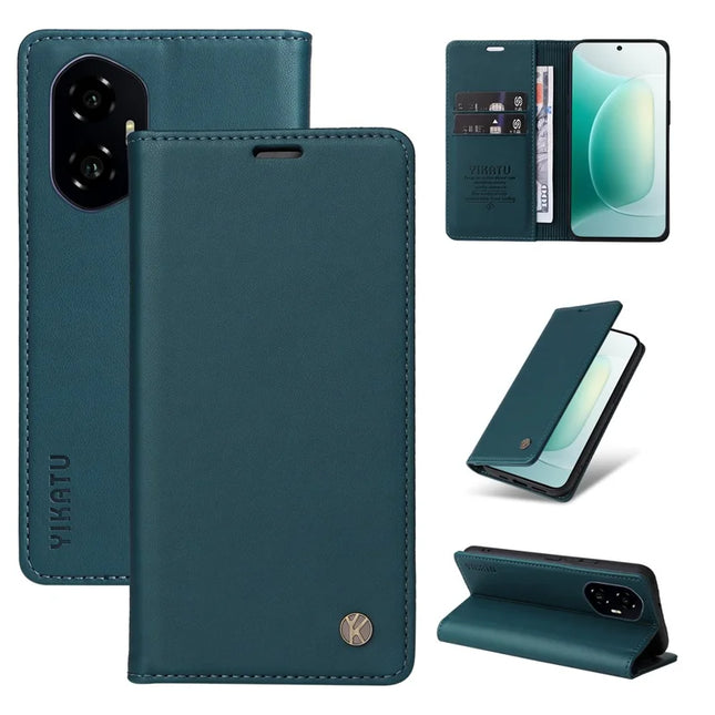 For Honor 300 Wallet Case YIKATU YK- 001 PU Leather Phone Cover with Stand - Green