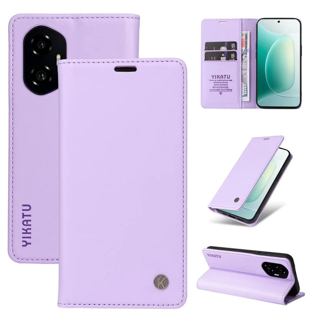 For Honor 300 Wallet Case YIKATU YK- 001 PU Leather Phone Cover with Stand -  Light Purple