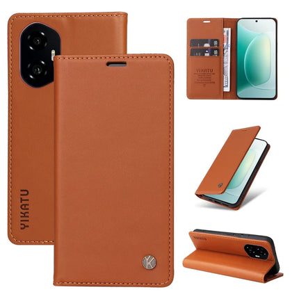 For Honor 300 Wallet Case YIKATU YK- 001 PU Leather Phone Cover with Stand - Brown
