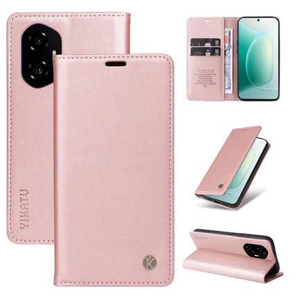 For Honor 300 Wallet Case YIKATU YK- 001 PU Leather Phone Cover with Stand -  Rose Gold