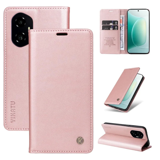 For Honor 300 Wallet Case YIKATU YK- 001 PU Leather Phone Cover with Stand -  Rose Gold