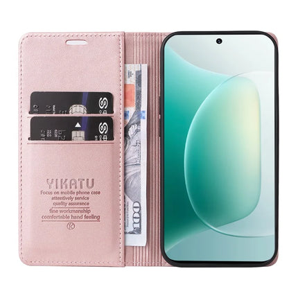 For Honor 300 Wallet Case YIKATU YK- 001 PU Leather Phone Cover with Stand -  Rose Gold