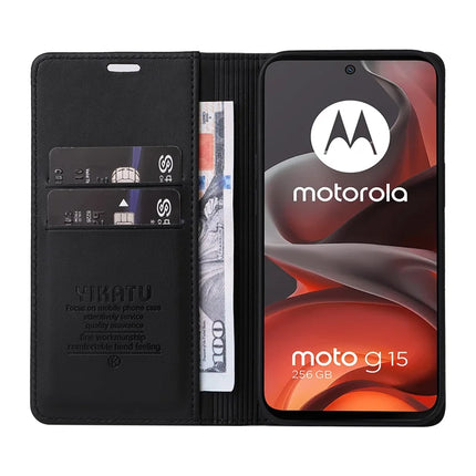 For Motorola Moto G15 4G Wallet Case YIKATU YK- 001 PU Leather Phone Cover with Stand