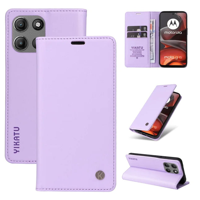 For Motorola Moto G15 4G Wallet Case YIKATU YK- 001 PU Leather Phone Cover with Stand -  Light Purple