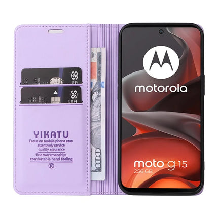 For Motorola Moto G15 4G Wallet Case YIKATU YK- 001 PU Leather Phone Cover with Stand -  Light Purple