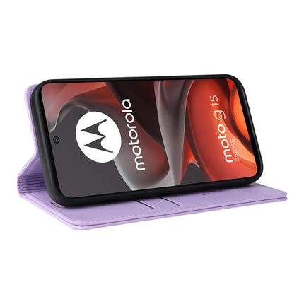 For Motorola Moto G15 4G Wallet Case YIKATU YK- 001 PU Leather Phone Cover with Stand -  Light Purple