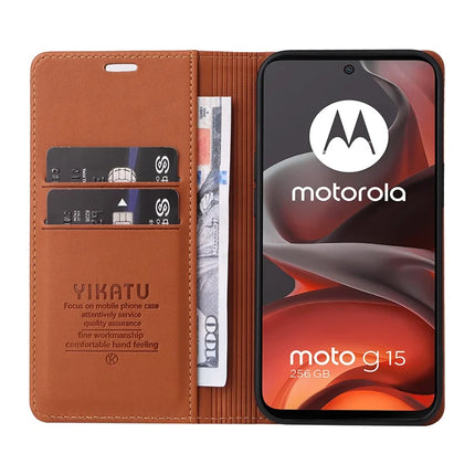For Motorola Moto G15 4G Wallet Case YIKATU YK- 001 PU Leather Phone Cover with Stand