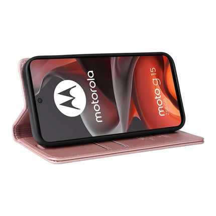 For Motorola Moto G15 4G Wallet Case YIKATU YK- 001 PU Leather Phone Cover with Stand -  Rose Gold