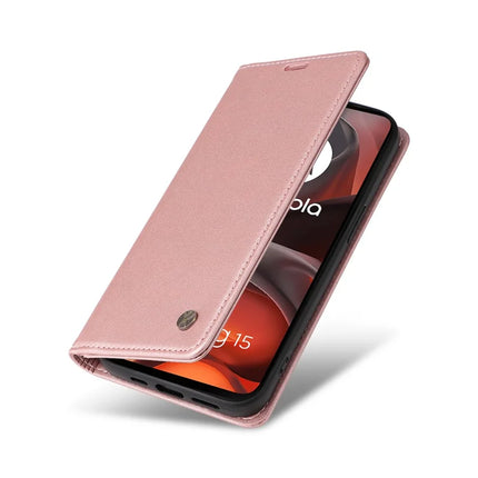 For Motorola Moto G15 4G Wallet Case YIKATU YK- 001 PU Leather Phone Cover with Stand -  Rose Gold