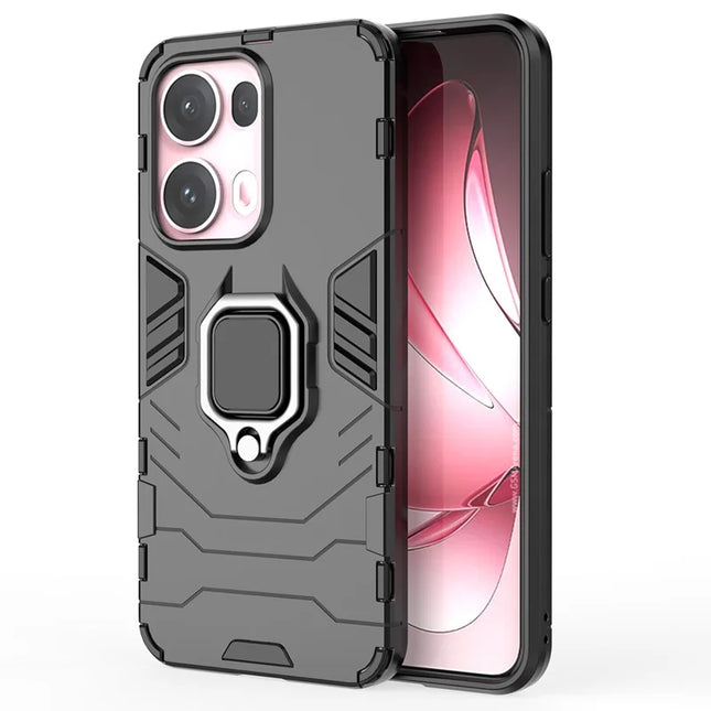 For Oppo Reno13 Pro 5G Case PC + TPU Protective Phone Cover with Ring Kickstand - Black