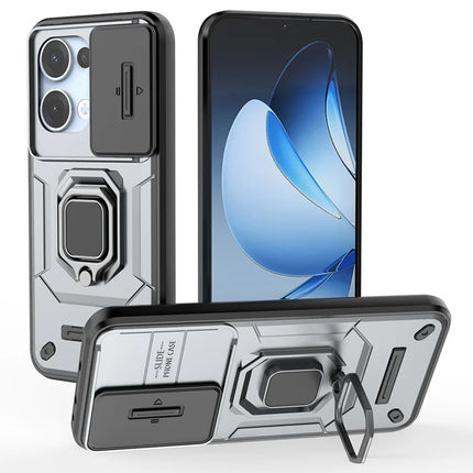 For Oppo Reno13 5G (Global) Case PC + TPU Kickstand Phone Protector with Lens Cover - Grey