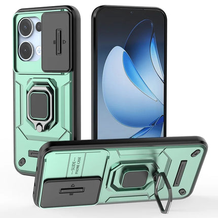 For Oppo Reno13 5G (Global) Case PC + TPU Kickstand Phone Protector with Lens Cover - Green