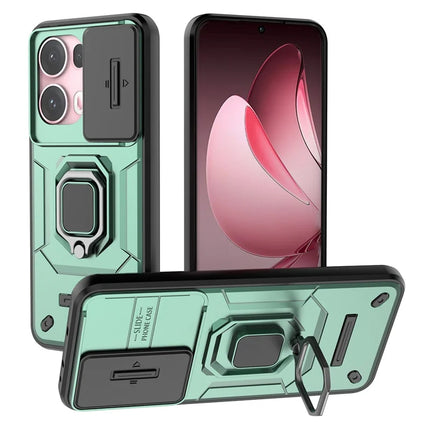 For Oppo Reno13 Pro 5G Case PC + TPU Kickstand Phone Protector with Lens Cover - Green