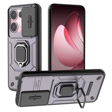 For Oppo Reno13 Pro 5G Case PC + TPU Kickstand Phone Protector with Lens Cover - Purple
