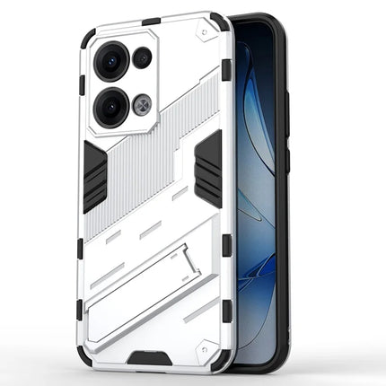 For Oppo Reno13 5G (Global) Case PC + TPU Shockproof Phone Cover with Kickstand - White