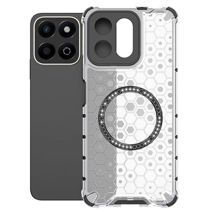 For Honor Play 60 Plus 5G Case Compatible with MagSafe Honeycomb Design TPU + PC Phone Cover - Transparent
