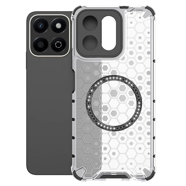 For Honor Play 60 Plus 5G Case Compatible with MagSafe Honeycomb Design TPU + PC Phone Cover - Transparent