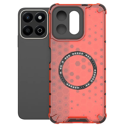 For Honor Play 60 Plus 5G Case Compatible with MagSafe Honeycomb Design TPU + PC Phone Cover - Red