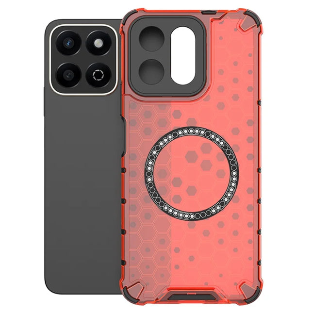 For Honor Play 60 Plus 5G Case Compatible with MagSafe Honeycomb Design TPU + PC Phone Cover - Red