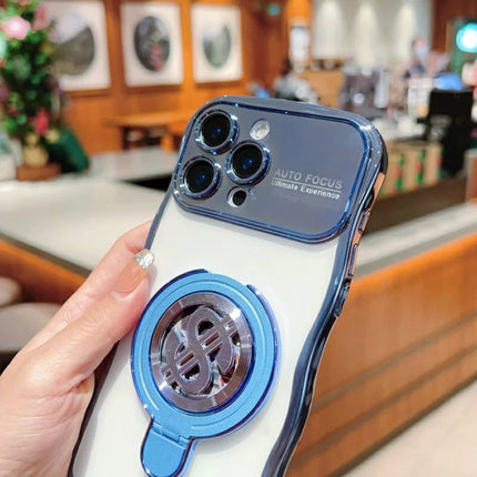 For iPhone 16 Pro Max Case TPU Clear Case Dollar Pattern Kickstand Phone Cover Wave Frame