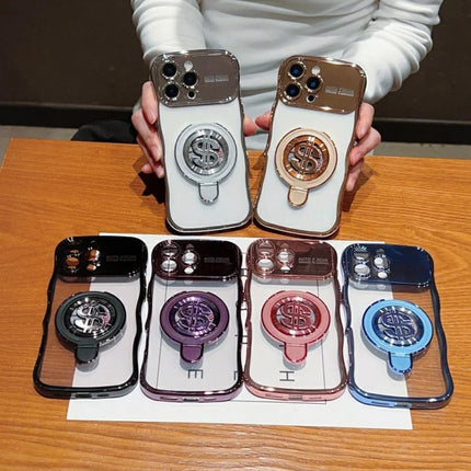 For iPhone 16 Pro Max Case TPU Clear Case Dollar Pattern Kickstand Phone Cover Wave Frame