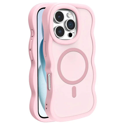 For iPhone 16 Pro Max Case Compatible with MagSafe TPU + PC Phone Back Cover Skin Touch Wave Shape - Pink