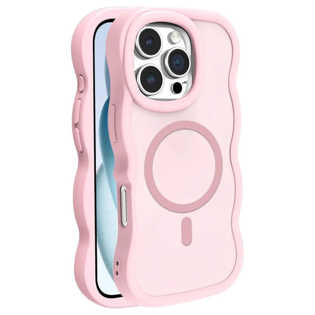 For iPhone 16 Pro Max Case Compatible with MagSafe TPU + PC Phone Back Cover Skin Touch Wave Shape - Pink
