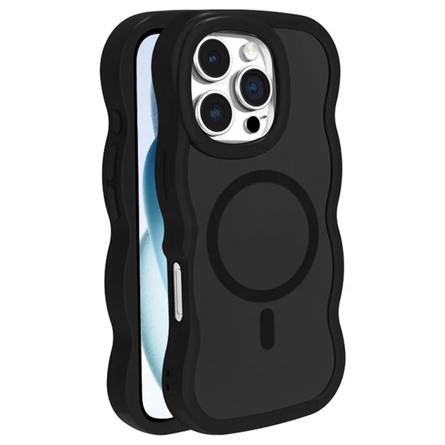 For iPhone 16 Pro Max Case Compatible with MagSafe TPU + PC Phone Back Cover Skin Touch Wave Shape - Black