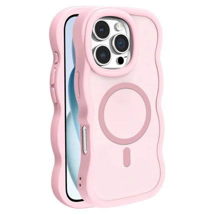 For iPhone 16 Pro Case Compatible with MagSafe TPU + PC Phone Back Cover Skin Touch Wave Shape - Pink